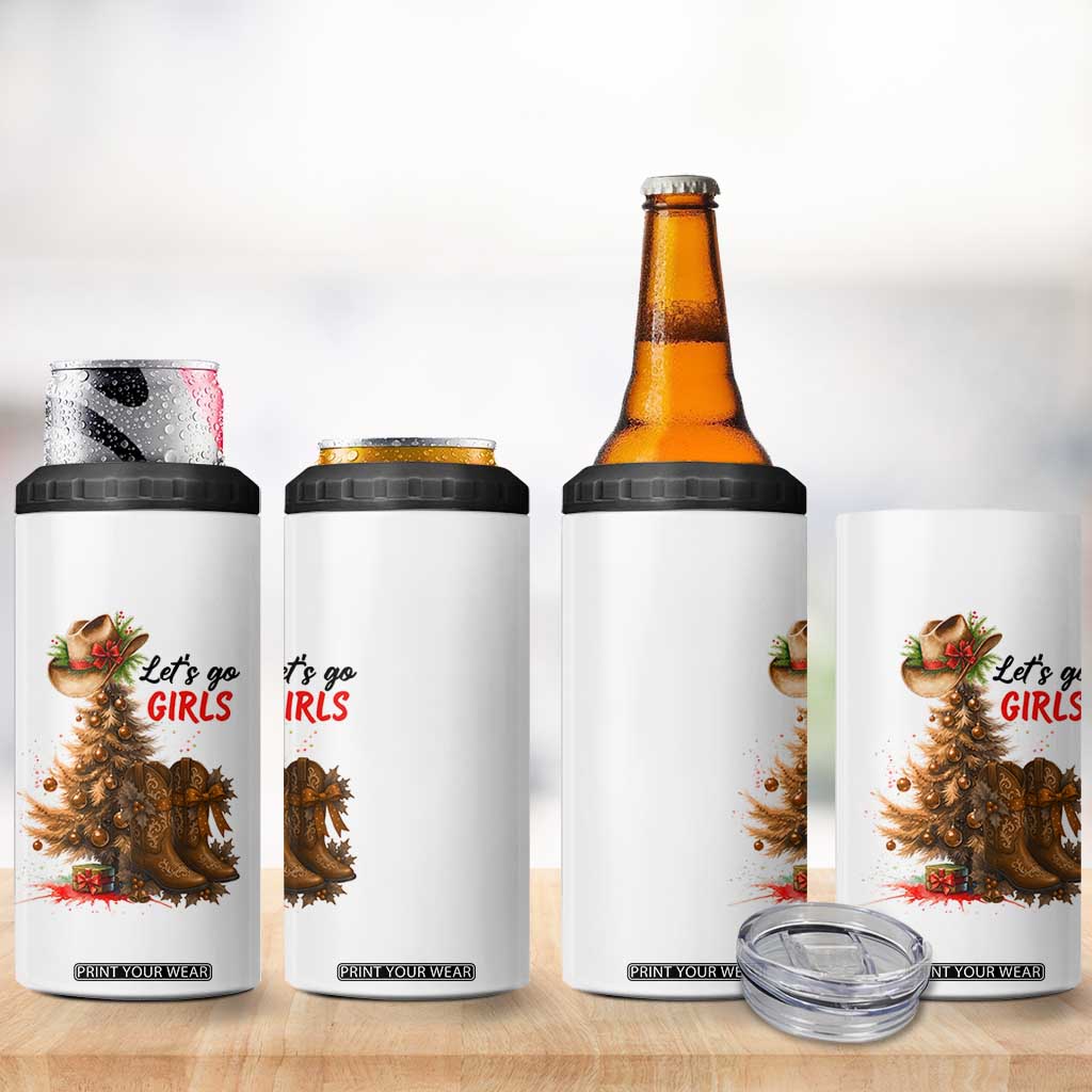 Christmas Cowgirl Boots 4 in 1 Can Cooler Tumbler Western Cowboy Hat Howdy - Print Your Wear