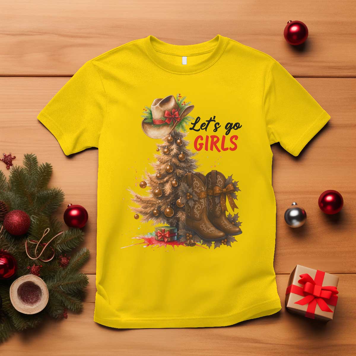 Christmas Cowgirl Boots T Shirt Western Cowboy Hat Howdy TS14 Daisy Print Your Wear