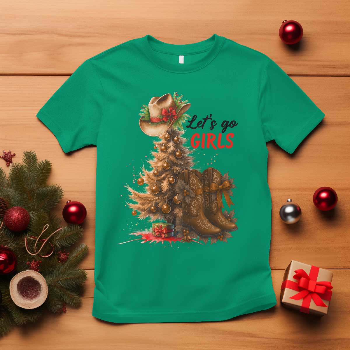 Christmas Cowgirl Boots T Shirt Western Cowboy Hat Howdy TS14 Irish Green Print Your Wear