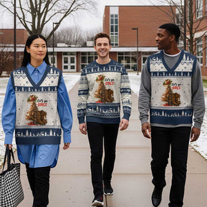 Xmas Cowgirl Boots V-Neck Knit Sweater Vest Western Cowboy Hat Howdy TS14 Beige Navy Print Your Wear