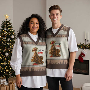 Xmas Cowgirl Boots V-Neck Knit Sweater Vest Western Cowboy Hat Howdy TS14 Mocha Mousse Print Your Wear