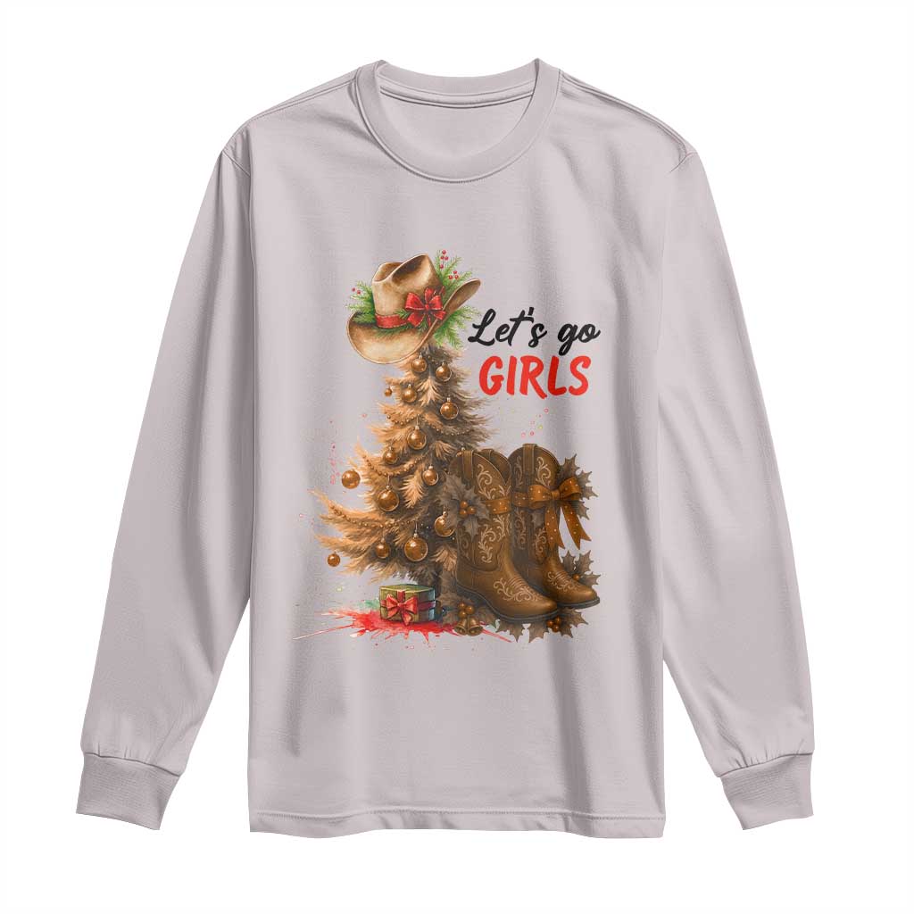 Christmas Cowgirl Boots Long Sleeve Shirt Western Cowboy Hat Howdy TS14 Ice Gray Print Your Wear