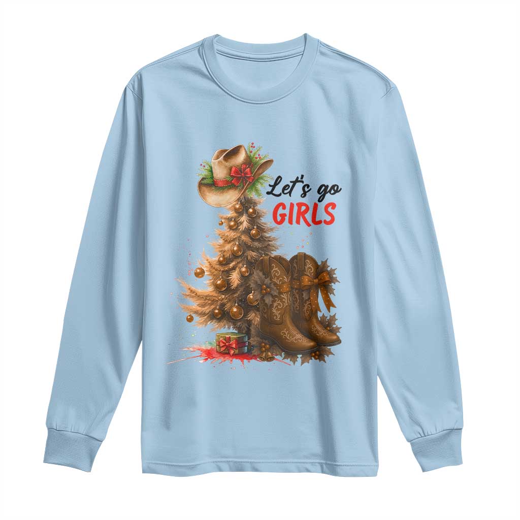 Christmas Cowgirl Boots Long Sleeve Shirt Western Cowboy Hat Howdy TS14 Light Blue Print Your Wear