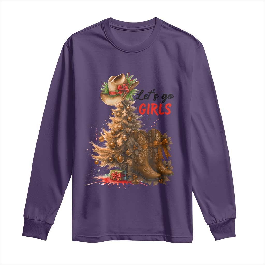 Christmas Cowgirl Boots Long Sleeve Shirt Western Cowboy Hat Howdy TS14 Purple Print Your Wear