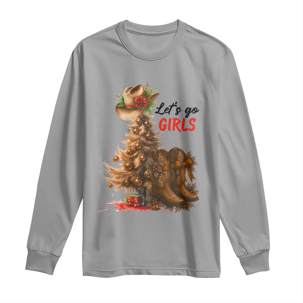 Christmas Cowgirl Boots Long Sleeve Shirt Western Cowboy Hat Howdy TS14 Sport Gray Print Your Wear
