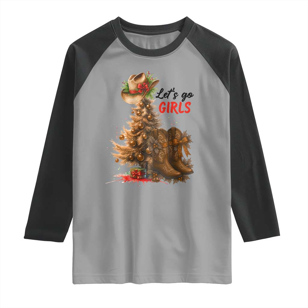 Christmas Cowgirl Boots Raglan Shirt Western Cowboy Hat Howdy TS14 Sport Gray Black Print Your Wear