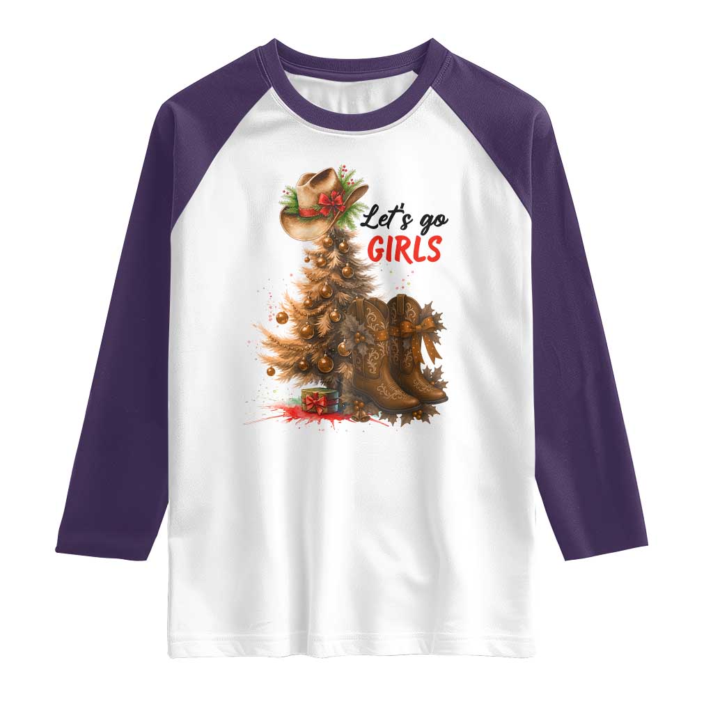 Christmas Cowgirl Boots Raglan Shirt Western Cowboy Hat Howdy TS14 White Purple Print Your Wear
