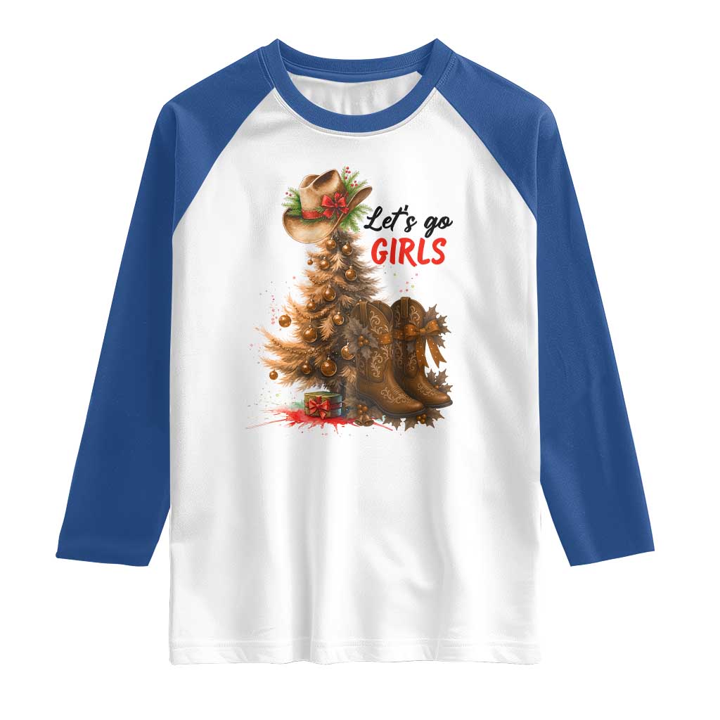 Christmas Cowgirl Boots Raglan Shirt Western Cowboy Hat Howdy TS14 White Royal Print Your Wear