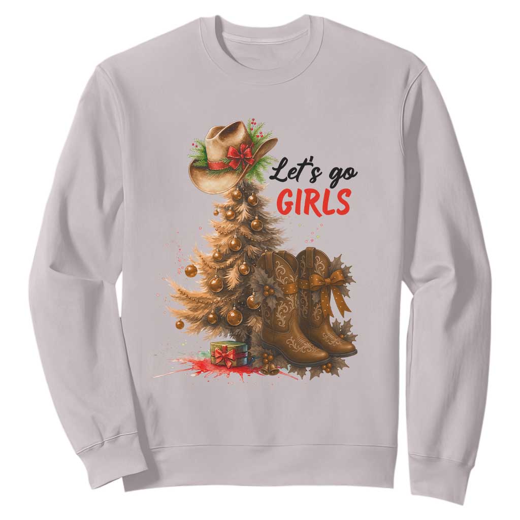 Christmas Cowgirl Boots Sweatshirt Western Cowboy Hat Howdy TS14 Ice Gray Print Your Wear