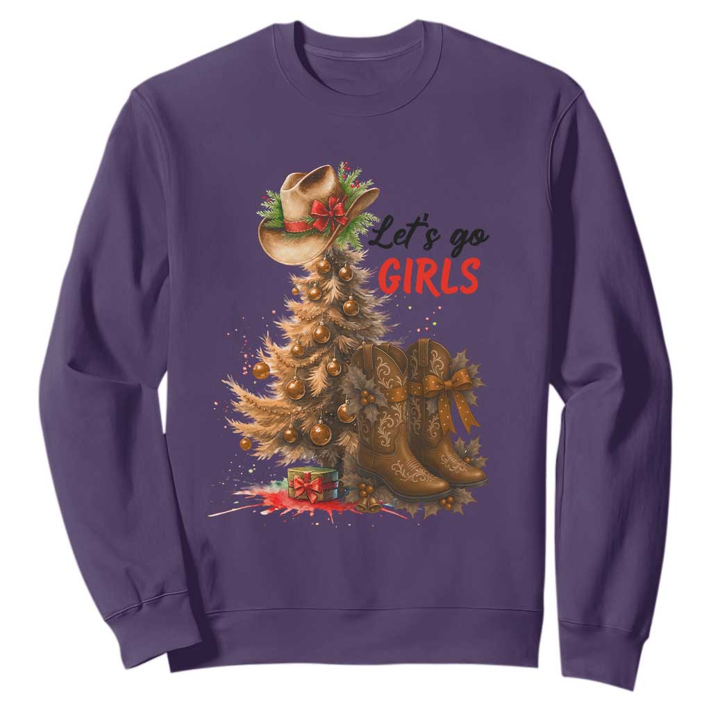 Christmas Cowgirl Boots Sweatshirt Western Cowboy Hat Howdy TS14 Purple Print Your Wear