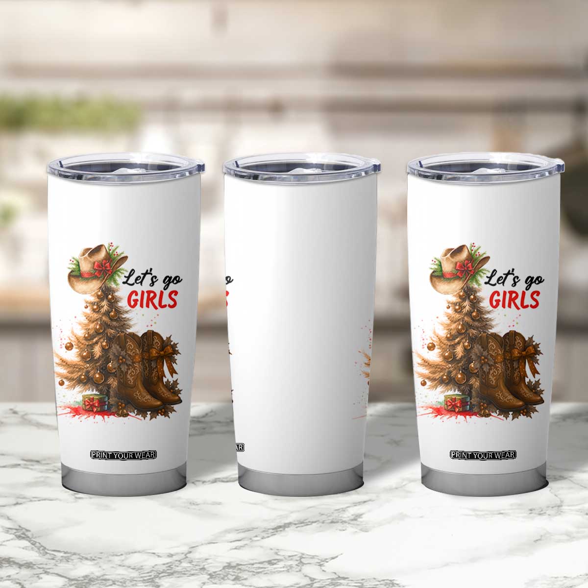 Christmas Cowgirl Boots Tumbler Cup Western Cowboy Hat Howdy - Print Your Wear