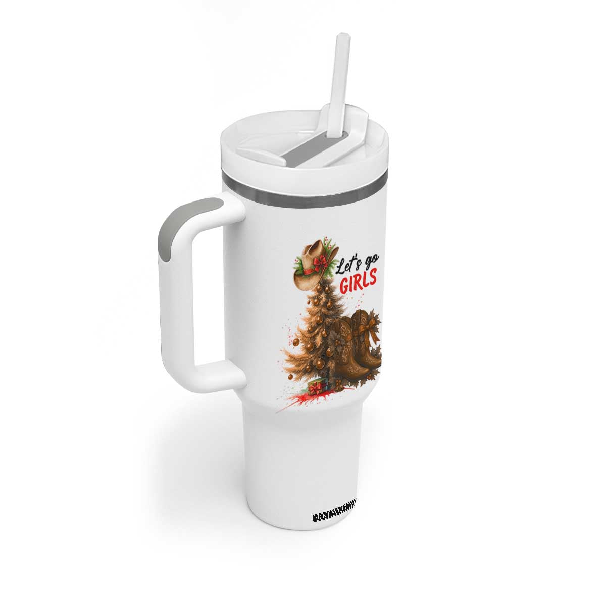 Christmas Cowgirl Boots Tumbler With Handle Western Cowboy Hat Howdy TS14 Print Your Wear