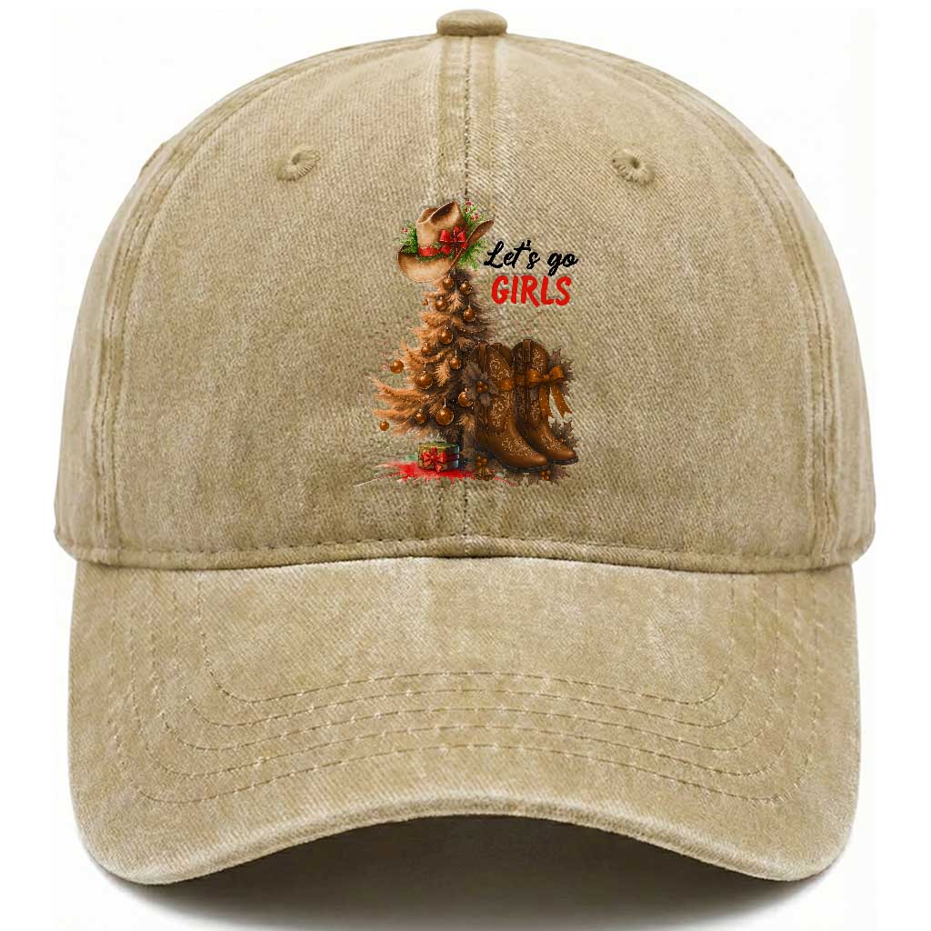 Christmas Cowgirl Boots Washed Cotton Baseball Cap Western Cowboy Hat Howdy TS14 Washed Cap Universal Fit Khaki Print Your Wear