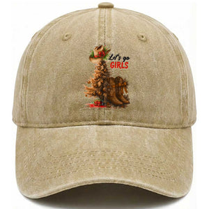 Christmas Cowgirl Boots Washed Cotton Baseball Cap Western Cowboy Hat Howdy TS14 Washed Cap Universal Fit Khaki Print Your Wear