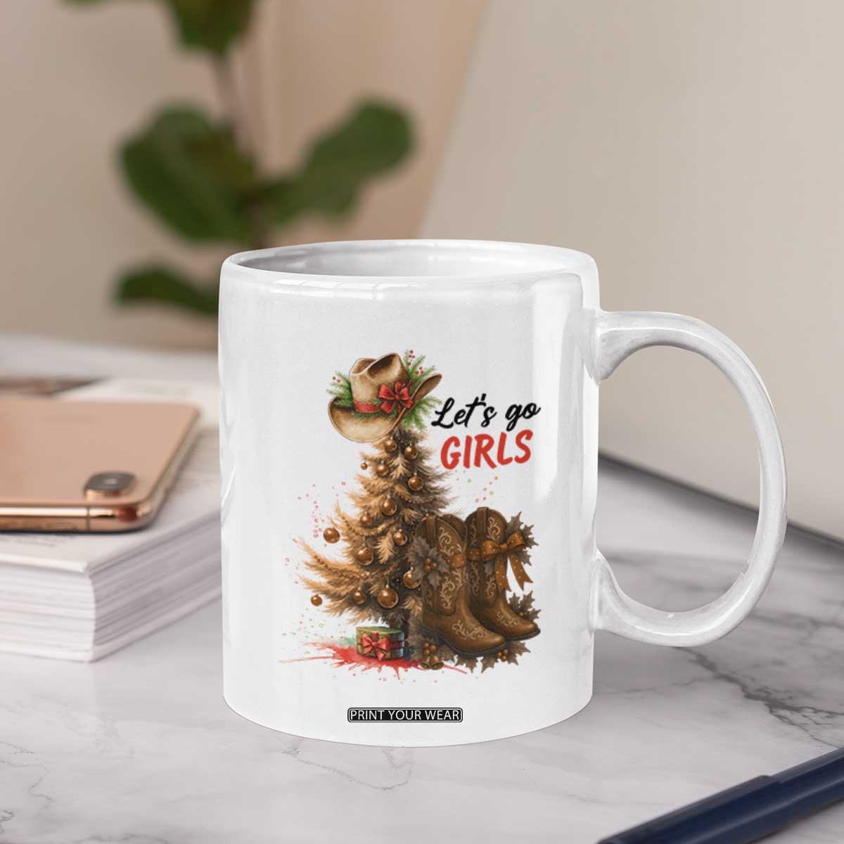 Christmas Cowgirl Boots Coffee Mug Western Cowboy Hat Howdy TS14 Print Your Wear