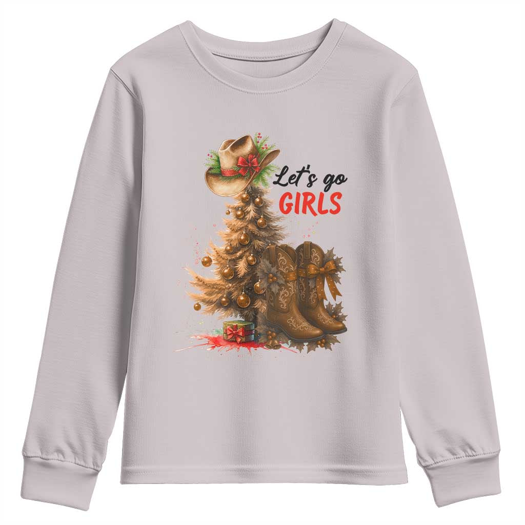 Christmas Cowgirl Boots Youth Sweatshirt Western Cowboy Hat Howdy TS14 Ice Gray Print Your Wear