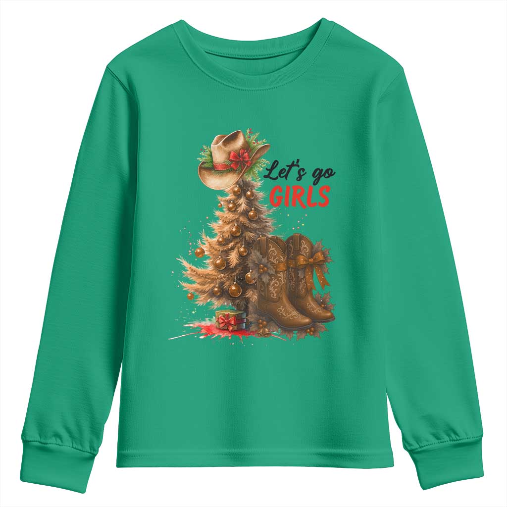 Christmas Cowgirl Boots Youth Sweatshirt Western Cowboy Hat Howdy TS14 Irish Green Print Your Wear