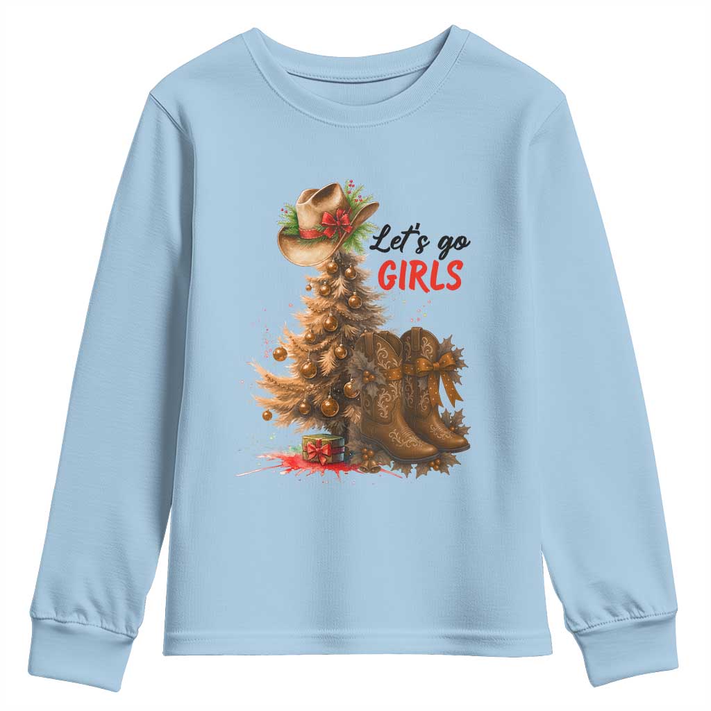 Christmas Cowgirl Boots Youth Sweatshirt Western Cowboy Hat Howdy TS14 Light Blue Print Your Wear
