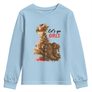 Christmas Cowgirl Boots Youth Sweatshirt Western Cowboy Hat Howdy TS14 Light Blue Print Your Wear