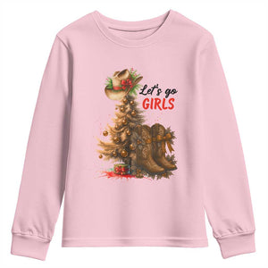Christmas Cowgirl Boots Youth Sweatshirt Western Cowboy Hat Howdy TS14 Light Pink Print Your Wear