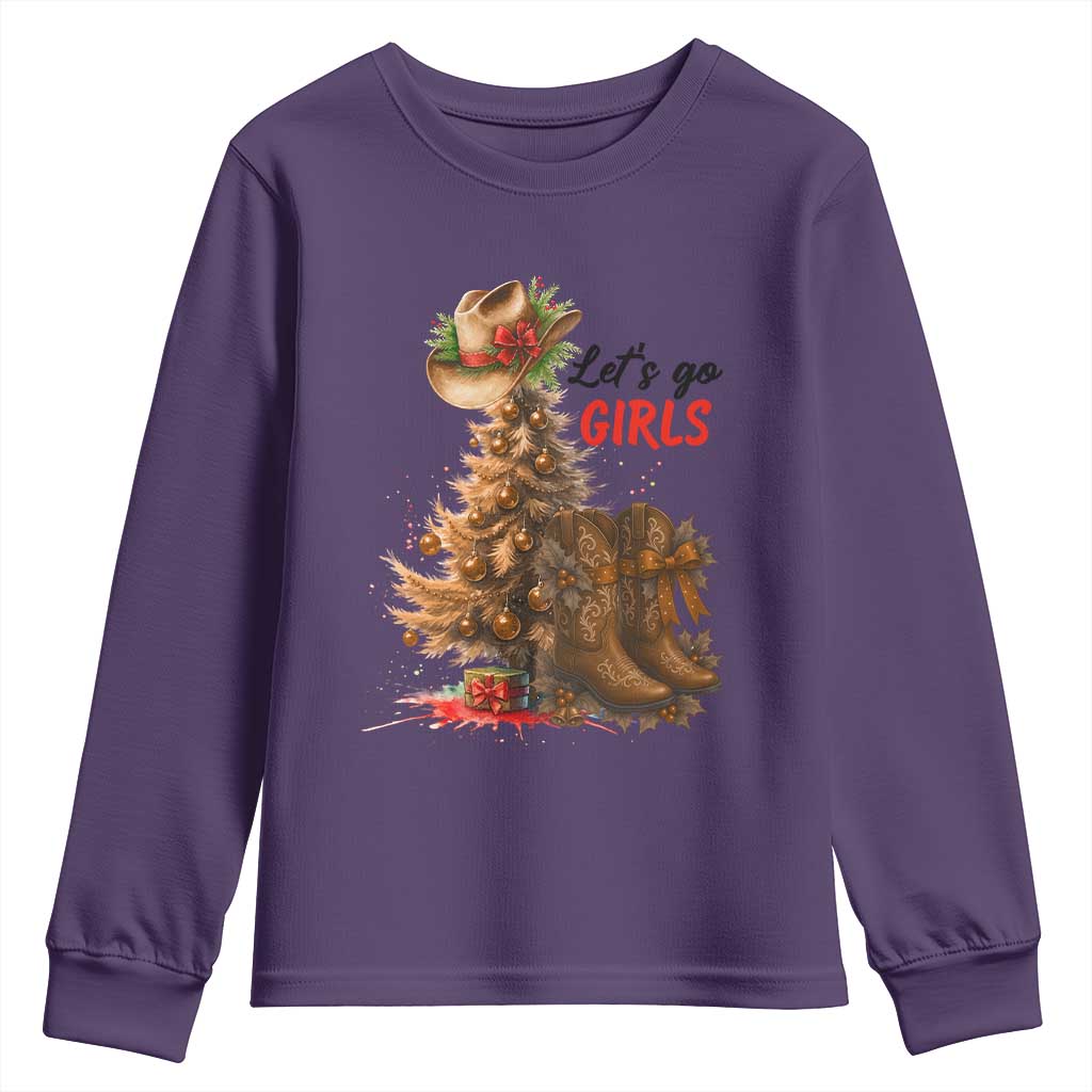Christmas Cowgirl Boots Youth Sweatshirt Western Cowboy Hat Howdy TS14 Purple Print Your Wear