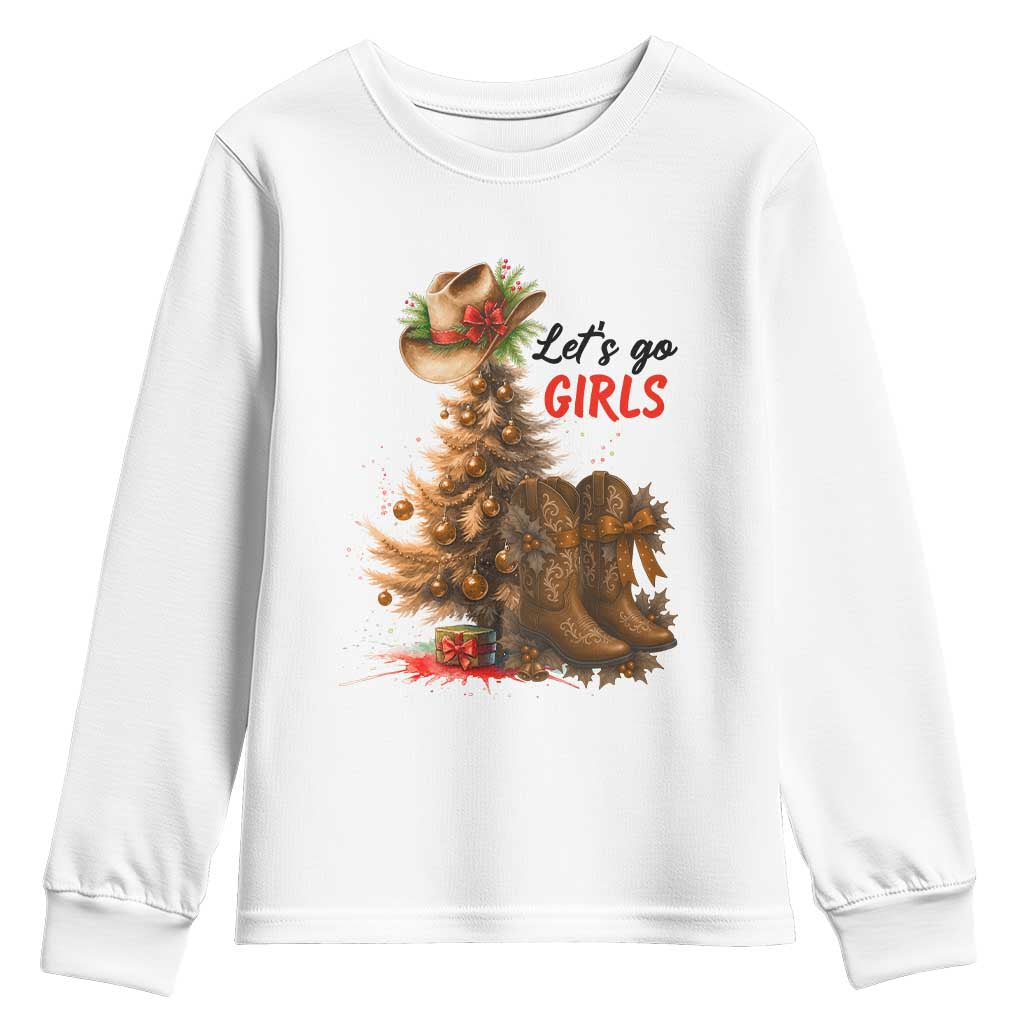 Christmas Cowgirl Boots Youth Sweatshirt Western Cowboy Hat Howdy TS14 White Print Your Wear