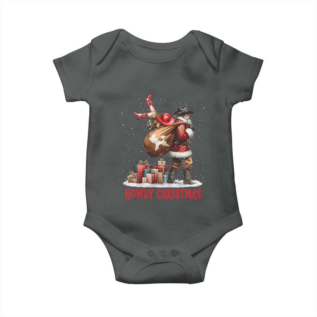 Cowboy Santa Christmas Baby Onesie Funny Western Xmas TS14 Dark Heather Print Your Wear