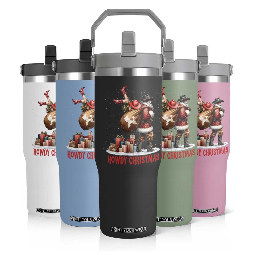 Cowboy Santa Christmas Flip Straw Tumbler Funny Western Xmas TS14 Print Your Wear