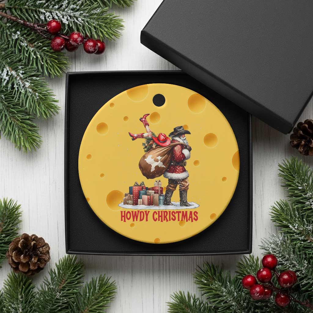 Cowboy Santa Christmas Ceramic Ornament Funny Western Xmas - Print Your Wear
