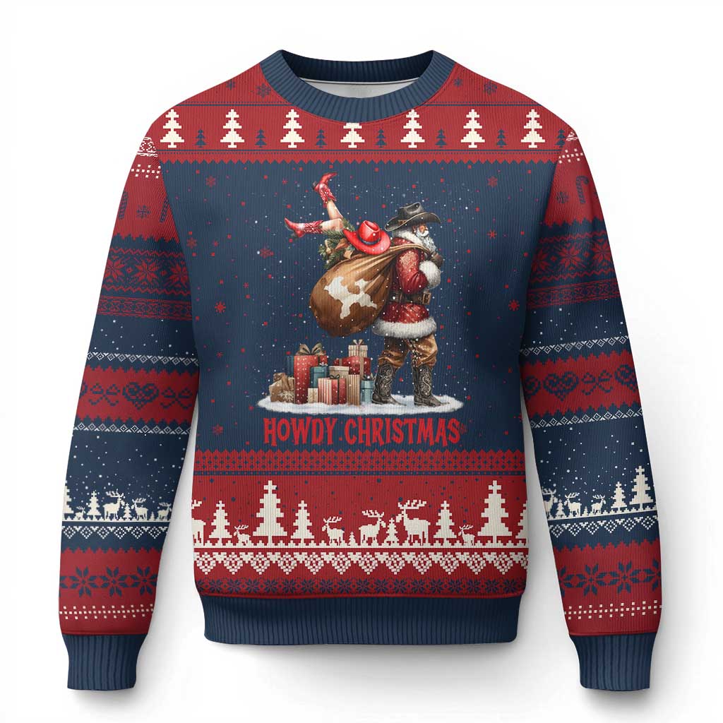 Cowboy Santa Xmas Ugly Christmas Sweater Funny Western Xmas TS14 Navy Red Print Your Wear