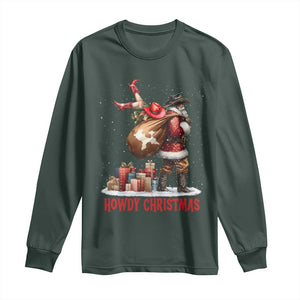 Cowboy Santa Christmas Long Sleeve Shirt Funny Western Xmas TS14 Dark Forest Green Print Your Wear