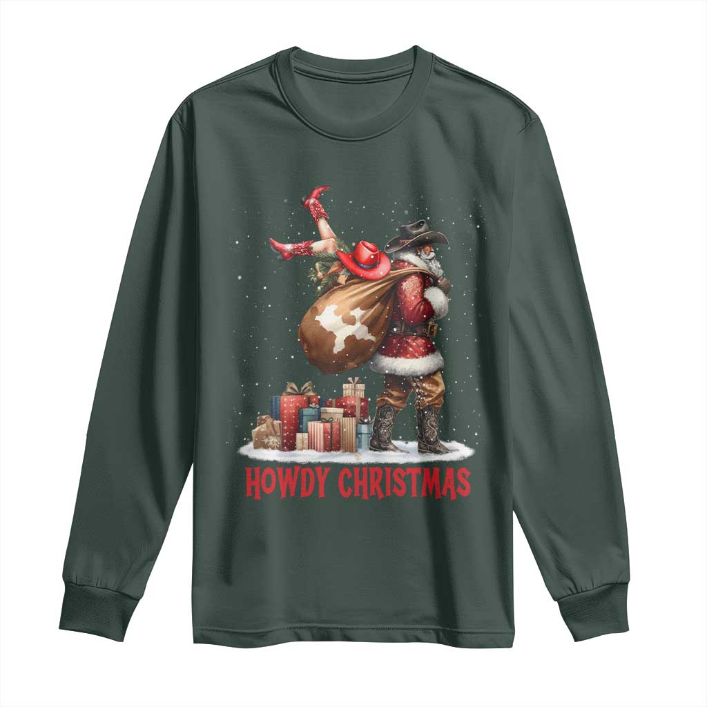 Cowboy Santa Christmas Long Sleeve Shirt Funny Western Xmas TS14 Dark Forest Green Print Your Wear