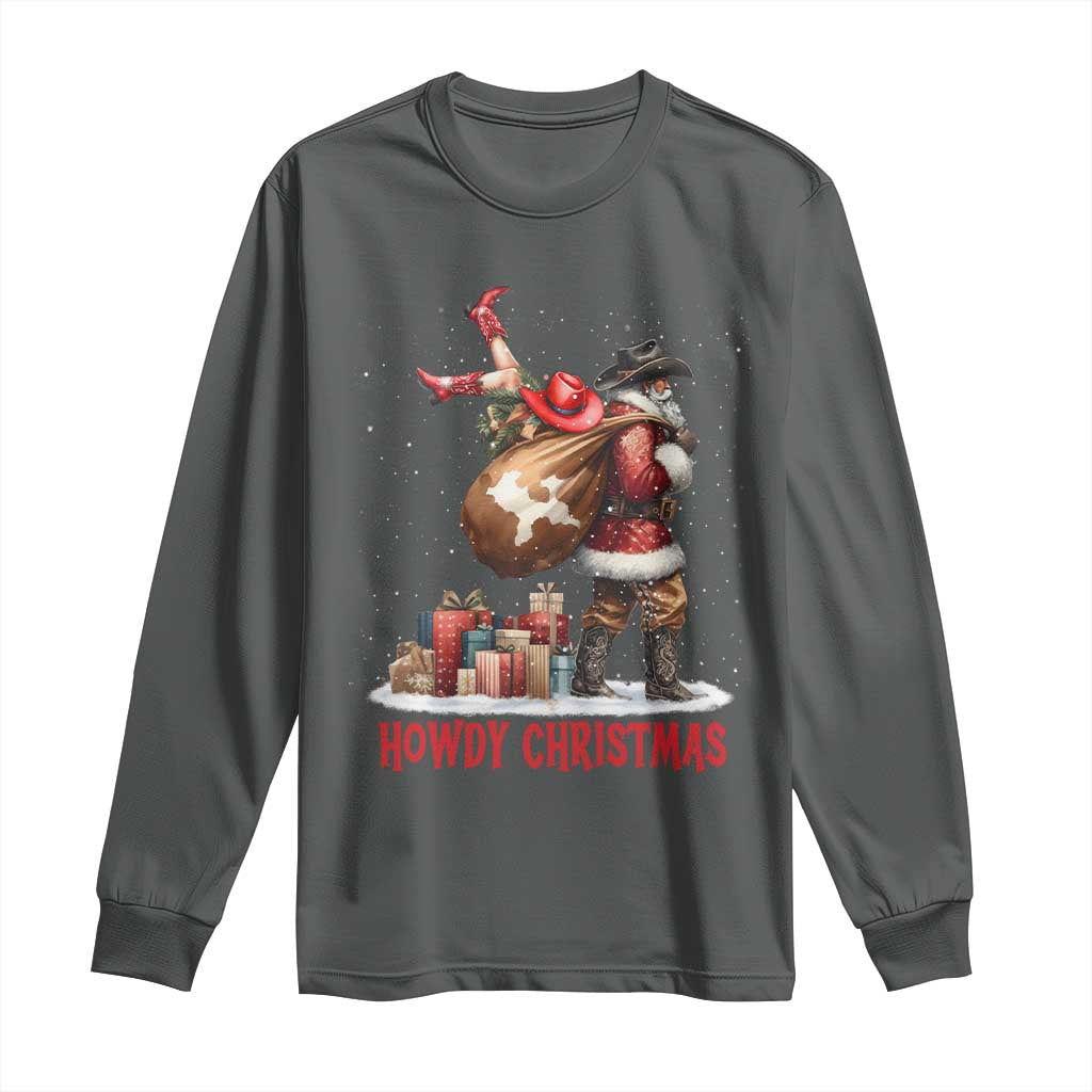 Cowboy Santa Christmas Long Sleeve Shirt Funny Western Xmas TS14 Dark Heather Print Your Wear