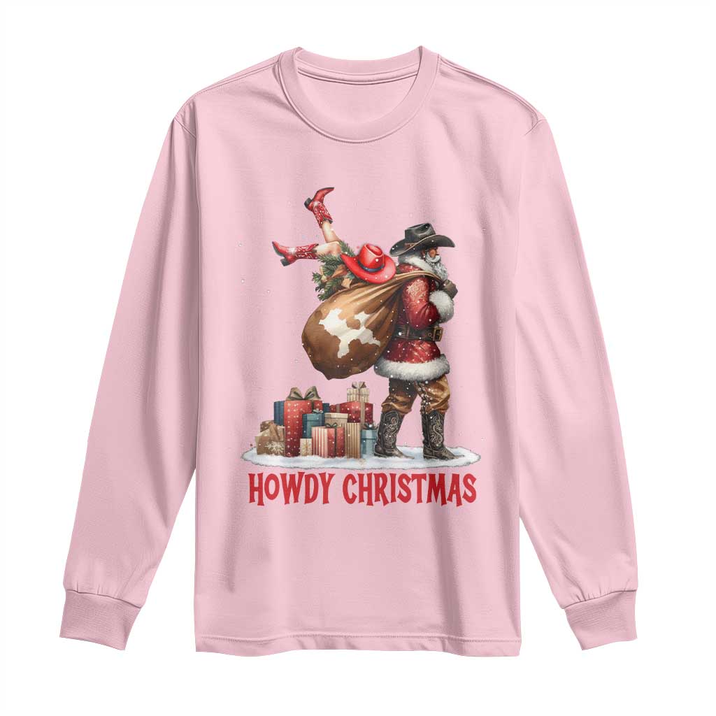 Cowboy Santa Christmas Long Sleeve Shirt Funny Western Xmas TS14 Light Pink Print Your Wear