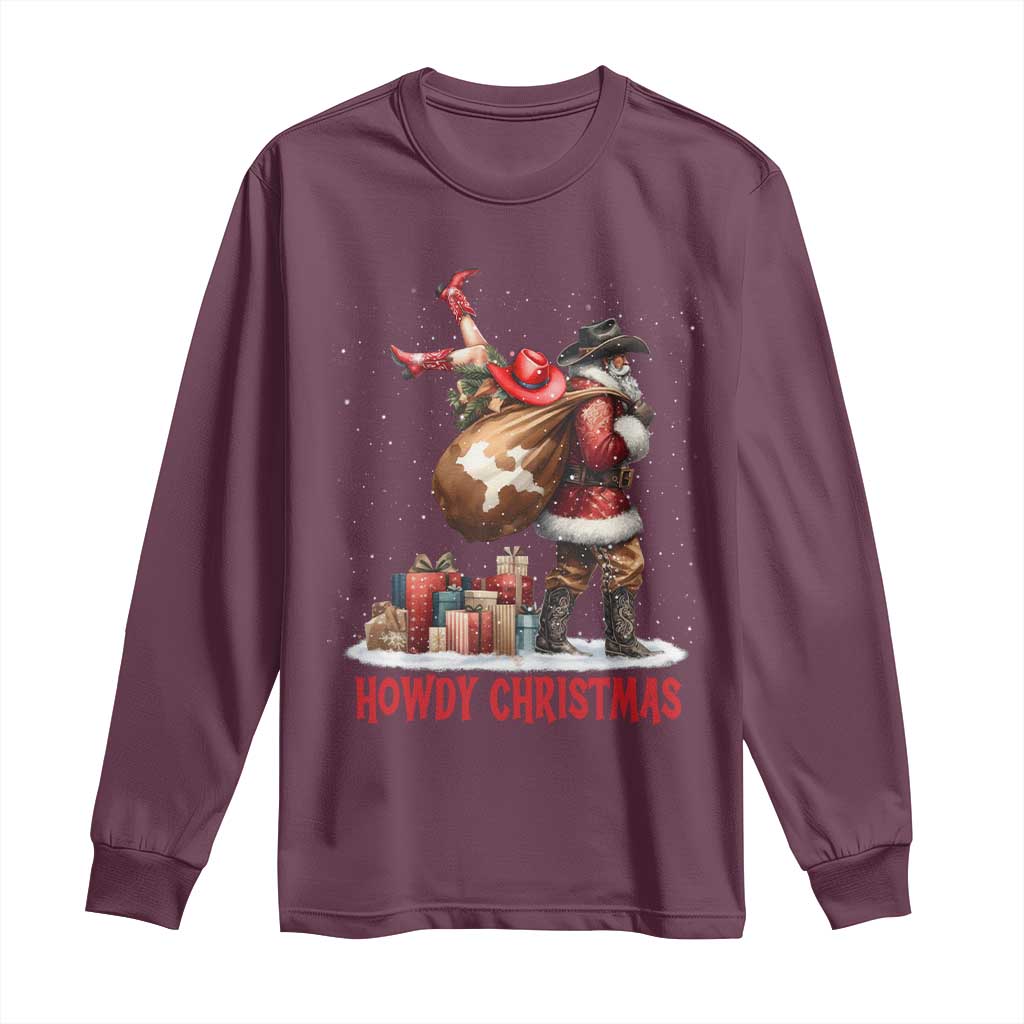 Cowboy Santa Christmas Long Sleeve Shirt Funny Western Xmas TS14 Maroon Print Your Wear