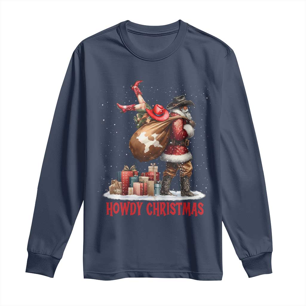 Cowboy Santa Christmas Long Sleeve Shirt Funny Western Xmas TS14 Navy Print Your Wear
