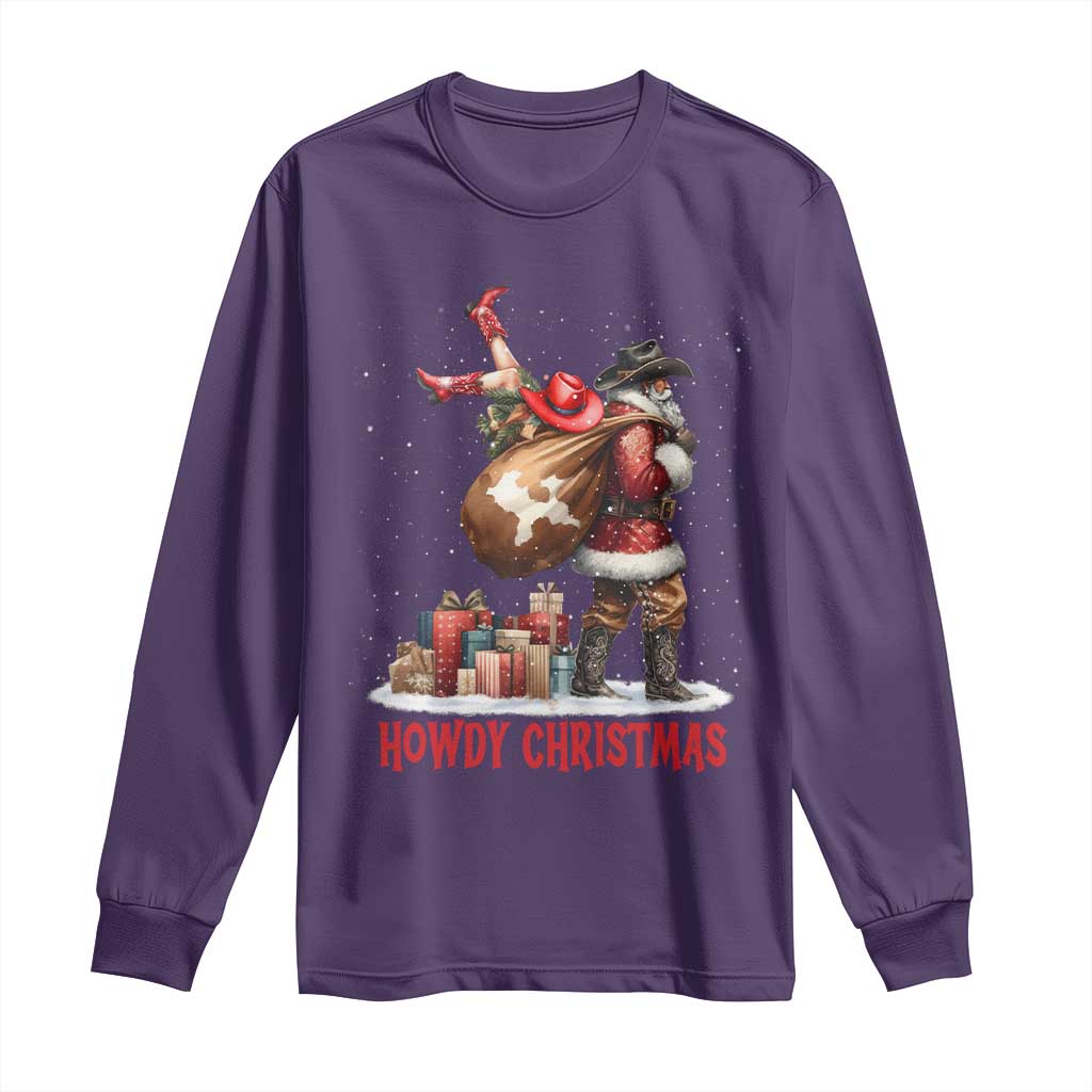 Cowboy Santa Christmas Long Sleeve Shirt Funny Western Xmas TS14 Purple Print Your Wear
