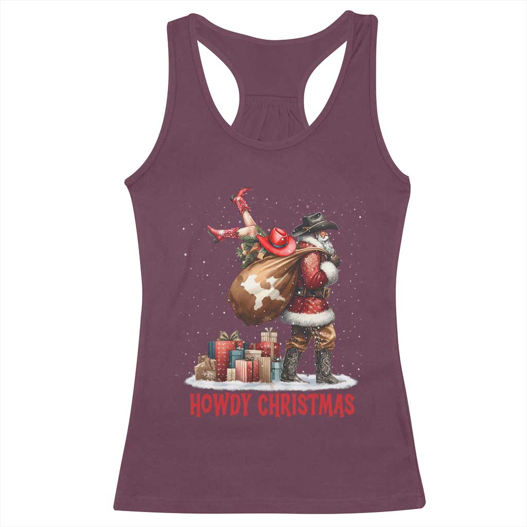 Cowboy Santa Christmas Racerback Tank Top Funny Western Xmas TS14 Maroon Print Your Wear
