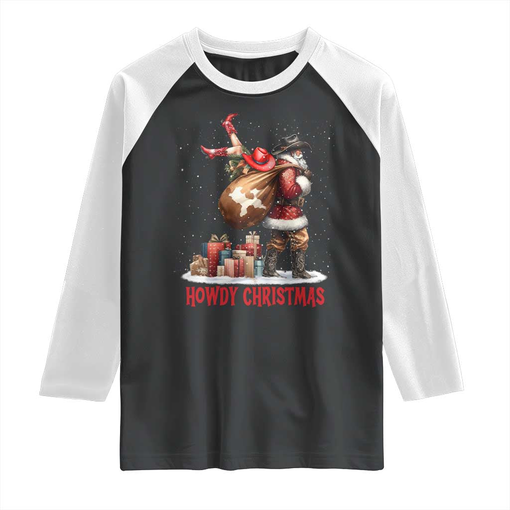 Cowboy Santa Christmas Raglan Shirt Funny Western Xmas TS14 Black White Print Your Wear