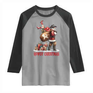 Cowboy Santa Christmas Raglan Shirt Funny Western Xmas TS14 Sport Gray Black Print Your Wear