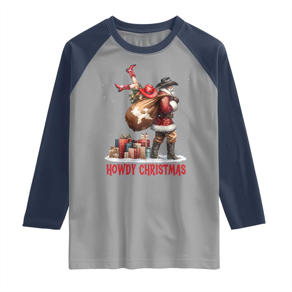 Cowboy Santa Christmas Raglan Shirt Funny Western Xmas TS14 Sport Gray Navy Print Your Wear