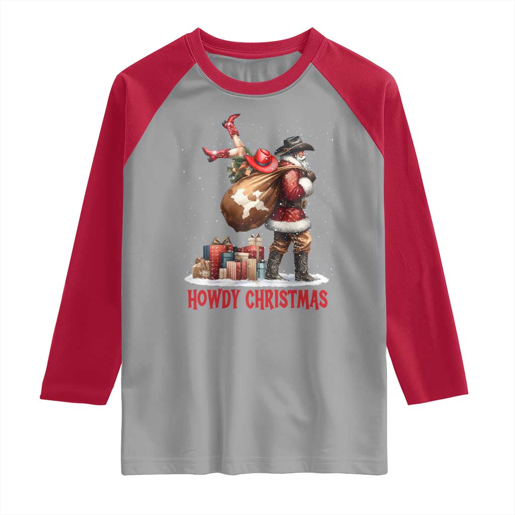Cowboy Santa Christmas Raglan Shirt Funny Western Xmas TS14 Sport Gray Red Print Your Wear