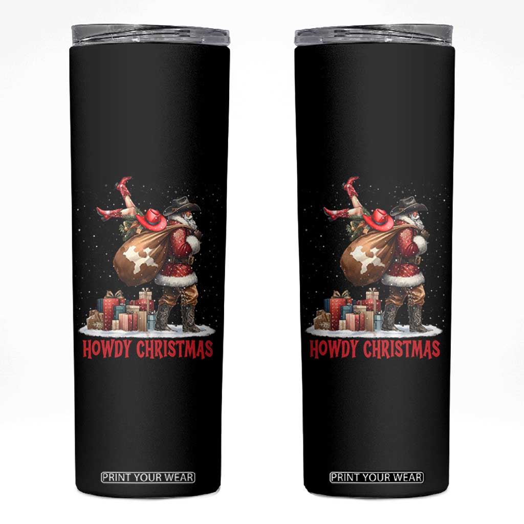 Cowboy Santa Christmas Skinny Tumbler Funny Western Xmas - Print Your Wear