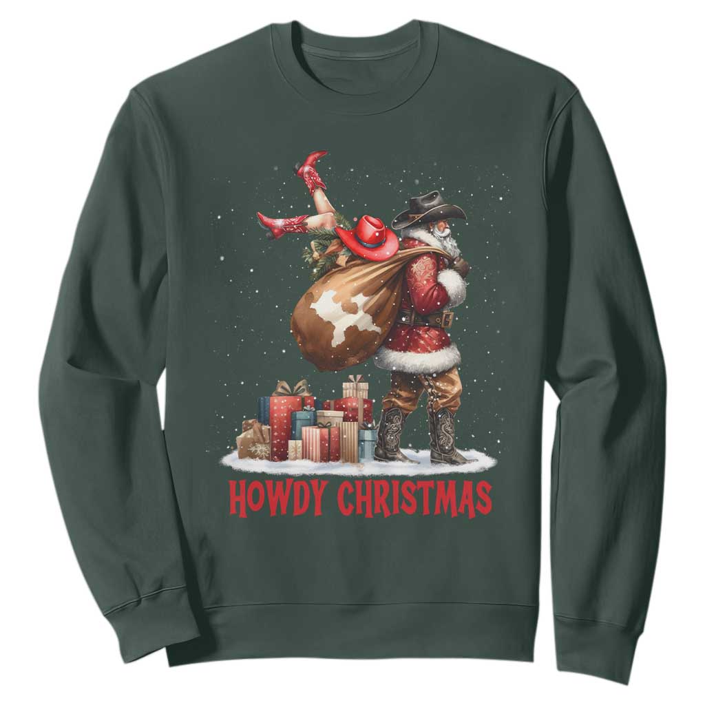Cowboy Santa Christmas Sweatshirt Funny Western Xmas TS14 Dark Forest Green Print Your Wear