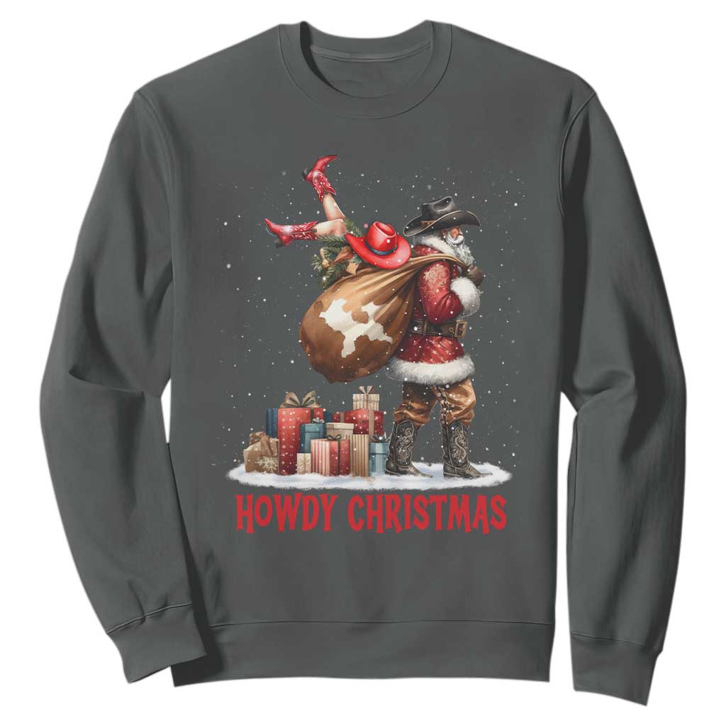 Cowboy Santa Christmas Sweatshirt Funny Western Xmas TS14 Dark Heather Print Your Wear