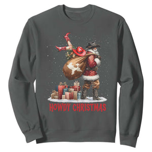 Cowboy Santa Christmas Sweatshirt Funny Western Xmas TS14 Dark Heather Print Your Wear