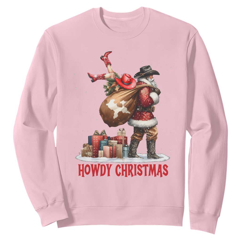 Cowboy Santa Christmas Sweatshirt Funny Western Xmas TS14 Light Pink Print Your Wear