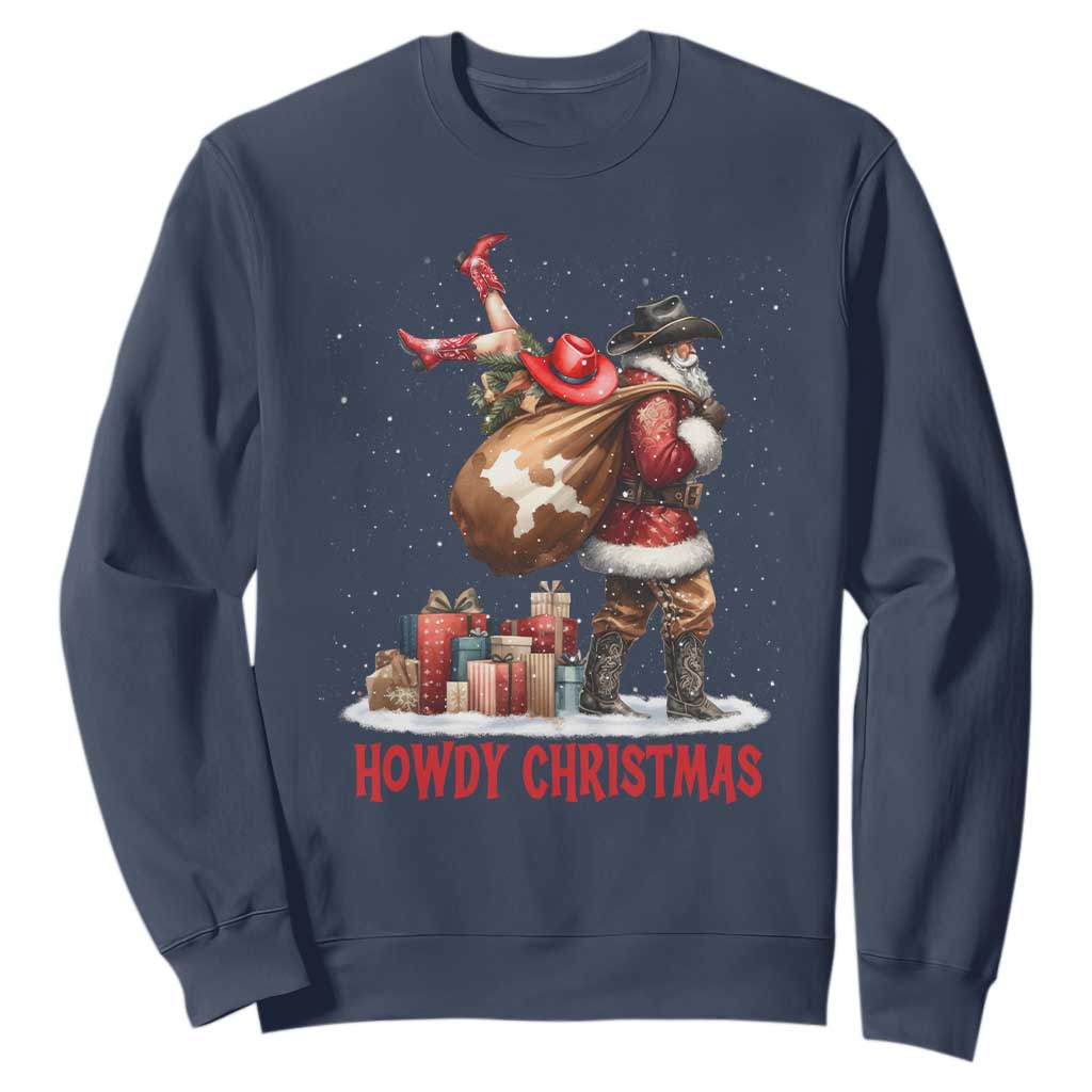Cowboy Santa Christmas Sweatshirt Funny Western Xmas TS14 Navy Print Your Wear
