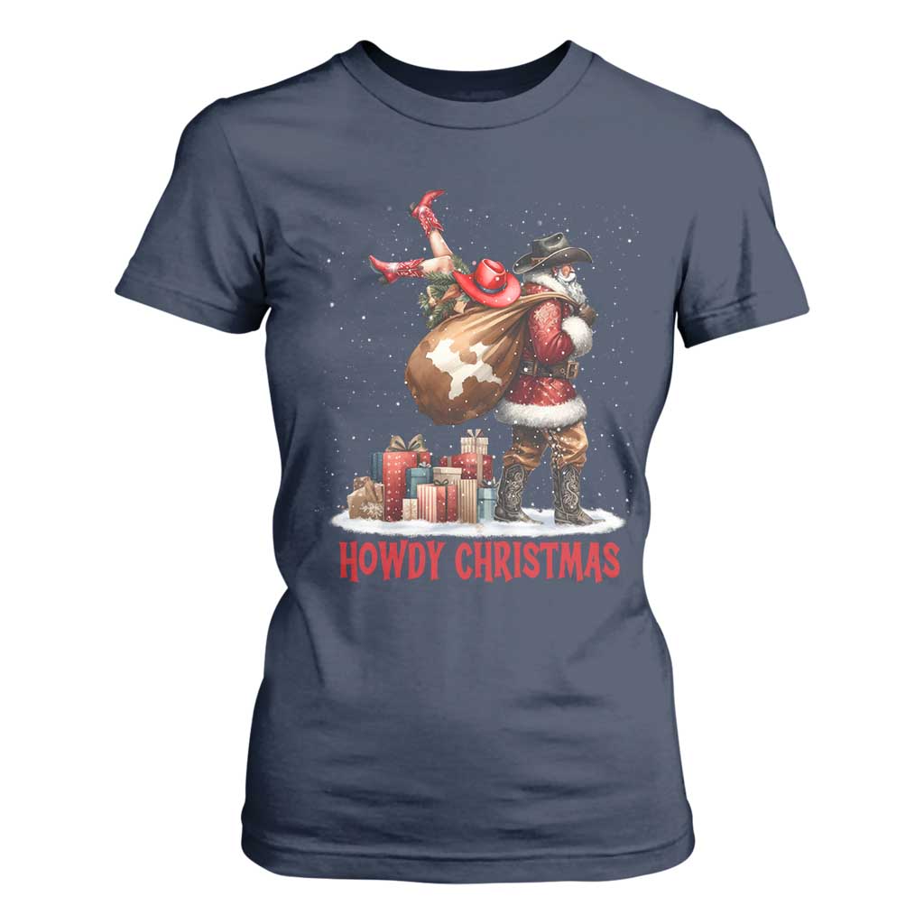 Cowboy Santa Christmas T Shirt For Women Funny Western Xmas TS14 Navy Print Your Wear