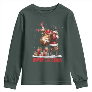 Cowboy Santa Christmas Youth Sweatshirt Funny Western Xmas TS14 Dark Forest Green Print Your Wear